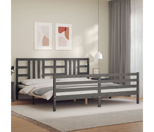 Estructura de cama con cabecero madera maciza gris 200x200 cm