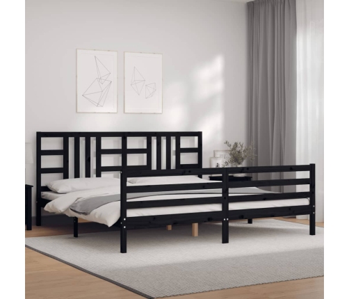 Estructura de cama con cabecero madera maciza negro 200x200 cm