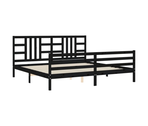 Estructura de cama con cabecero madera maciza negro 200x200 cm