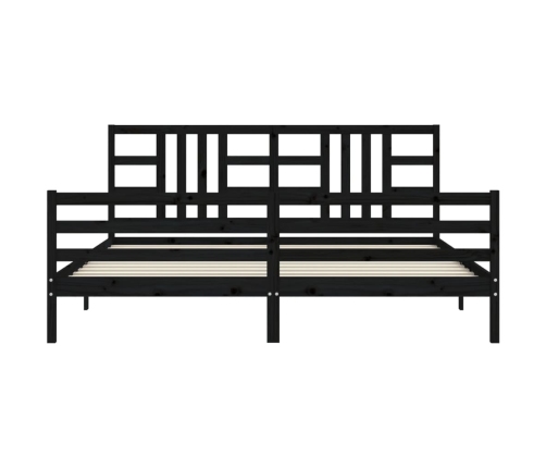 Estructura de cama con cabecero madera maciza negro 200x200 cm