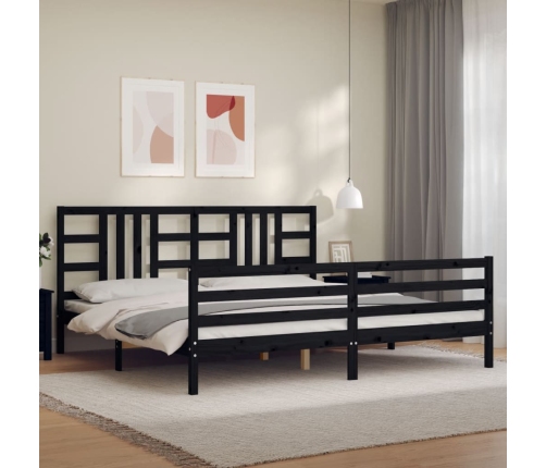 Estructura de cama con cabecero madera maciza negro 200x200 cm