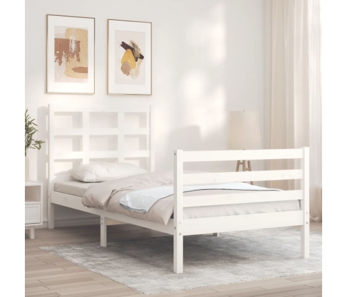 Estructura de cama individual con cabecero madera maciza blanco