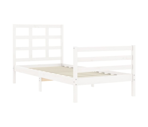 Estructura de cama individual con cabecero madera maciza blanco