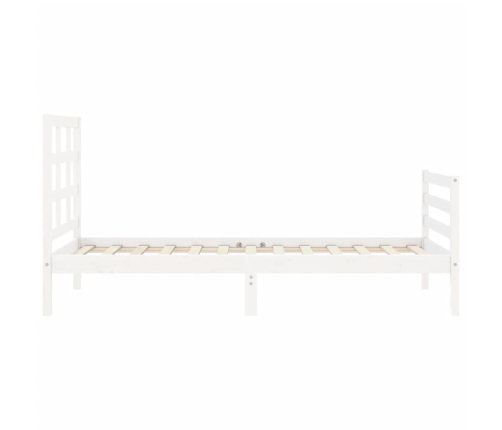 Estructura de cama individual con cabecero madera maciza blanco