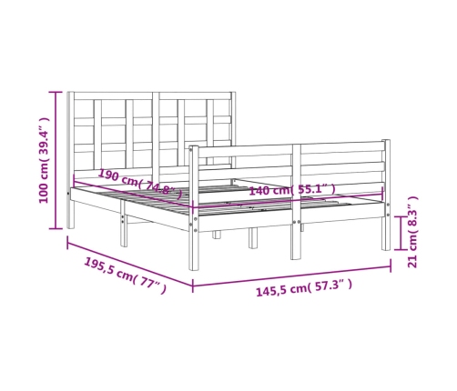 Estructura de cama con cabecero madera maciza 140x190 cm