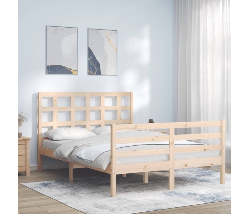 Estructura de cama con cabecero madera maciza 140x190 cm