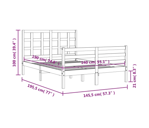 Estructura de cama con cabecero madera maciza blanco 140x190 cm