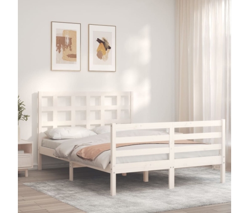 Estructura de cama con cabecero madera maciza blanco 140x190 cm