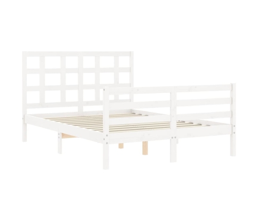 Estructura de cama con cabecero madera maciza blanco 140x190 cm