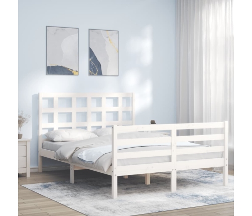 Estructura de cama con cabecero madera maciza blanco 140x190 cm