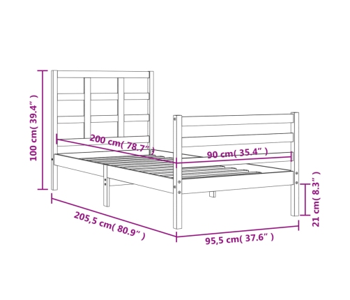 Estructura de cama con cabecero madera maciza 90x200 cm