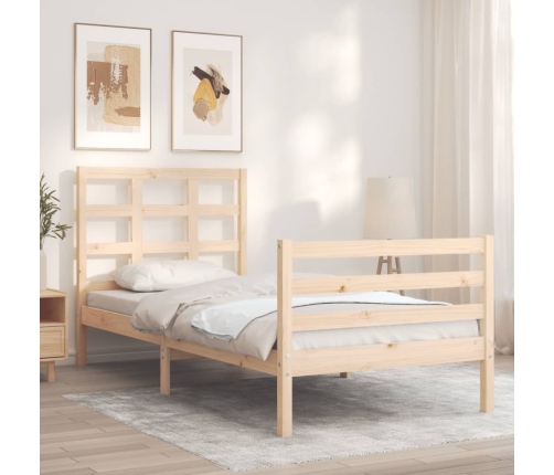 Estructura de cama con cabecero madera maciza 90x200 cm