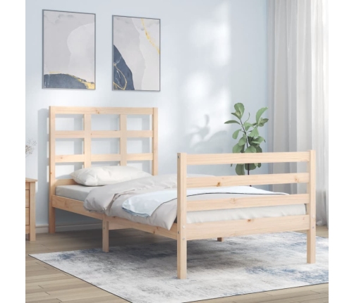 Estructura de cama con cabecero madera maciza 90x200 cm