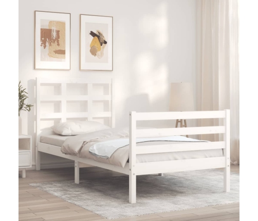 Estructura de cama con cabecero madera maciza blanco 90x200 cm