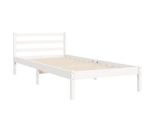 Estructura de cama con cabecero madera maciza blanco 90x200 cm