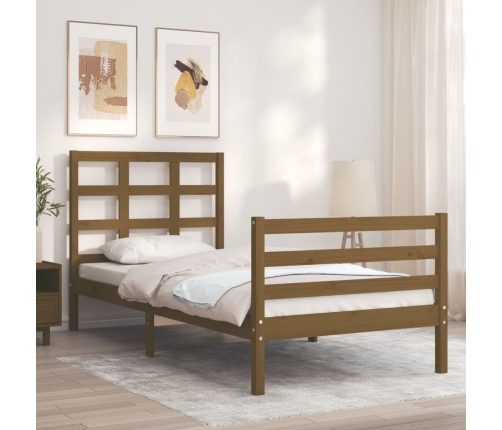 Estructura cama con cabecero madera maciza marrón miel 90x200cm