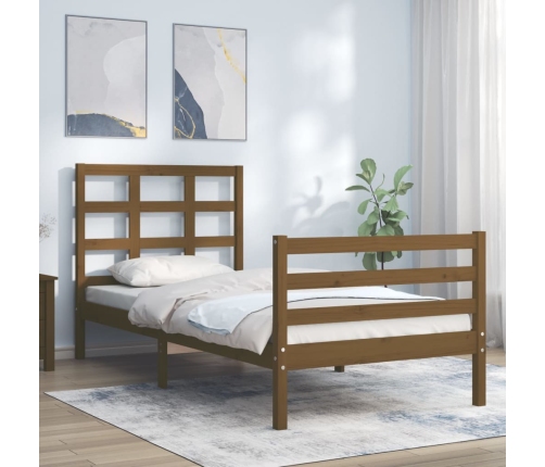 Estructura cama con cabecero madera maciza marrón miel 90x200cm