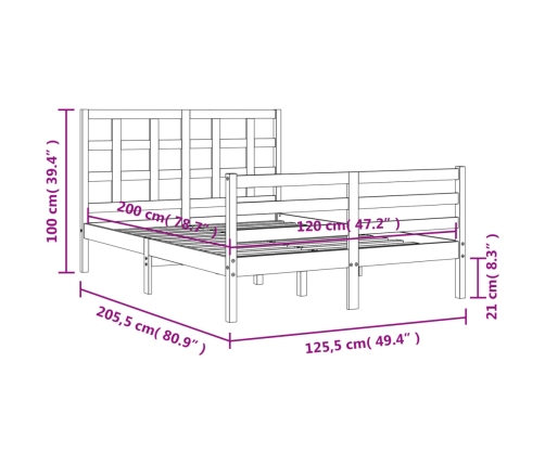 Estructura de cama con cabecero madera maciza 120x200 cm