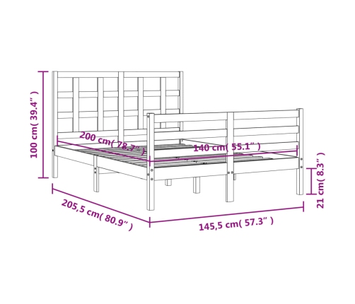 Estructura de cama con cabecero madera maciza blanco 140x200 cm