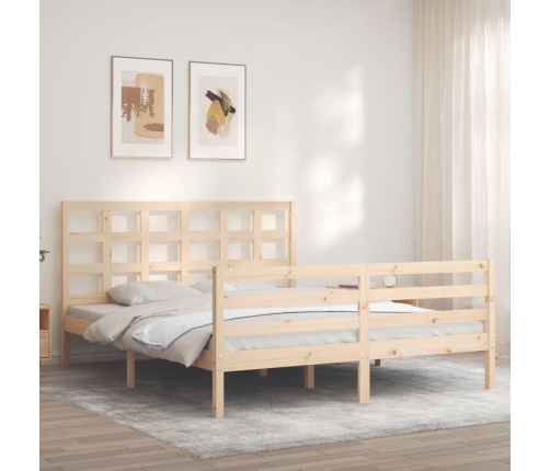 Estructura de cama de matrimonio con cabecero madera maciza