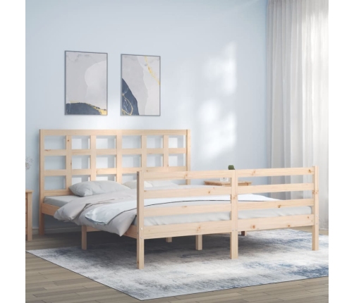 Estructura de cama de matrimonio con cabecero madera maciza