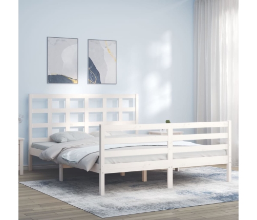 Estructura de cama matrimonio con cabecero madera maciza blanco