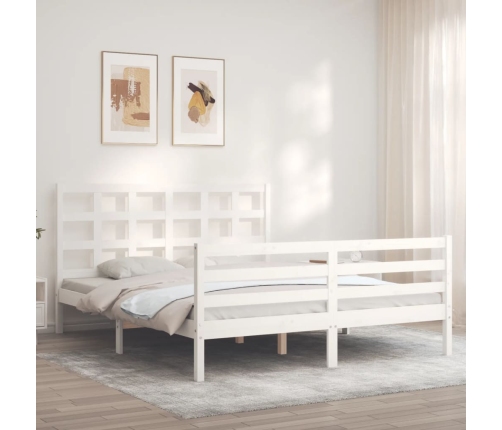 Estructura de cama con cabecero madera maciza blanco 160x200 cm