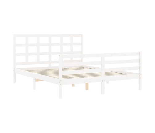 Estructura de cama con cabecero madera maciza blanco 160x200 cm