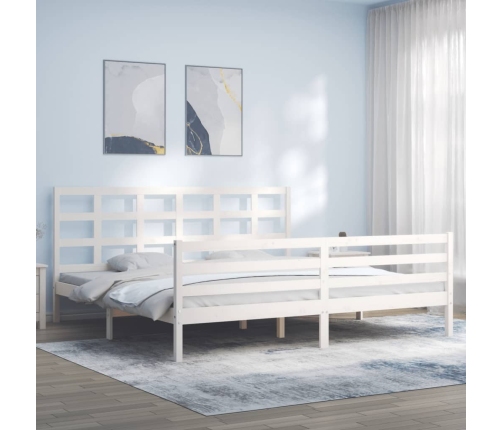 Estructura de cama con cabecero madera maciza blanco 200x200 cm