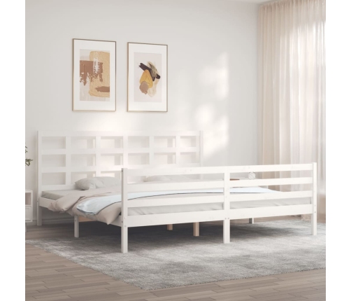 Estructura de cama con cabecero madera maciza blanco 200x200 cm