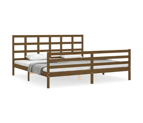 Estructura cama y cabecero madera maciza marrón miel 200x200 cm