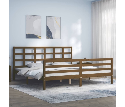 Estructura cama y cabecero madera maciza marrón miel 200x200 cm