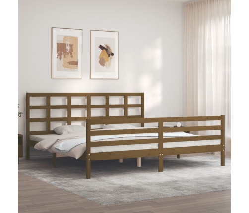 Estructura cama y cabecero madera maciza marrón miel 200x200 cm