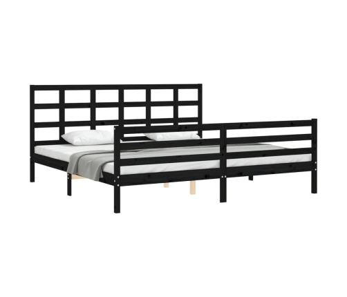 Estructura de cama con cabecero madera maciza negro 200x200 cm