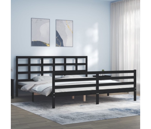 Estructura de cama con cabecero madera maciza negro 200x200 cm