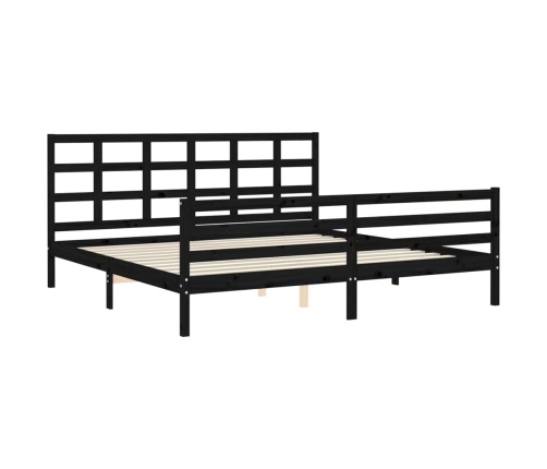 Estructura de cama con cabecero madera maciza negro 200x200 cm