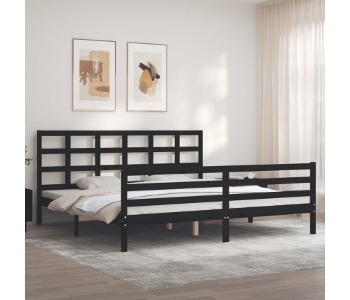 Estructura de cama con cabecero madera maciza negro 200x200 cm