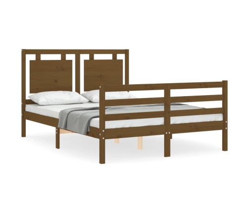 vidaXL Estructura de cama matrimonio con cabecero madera marrón miel