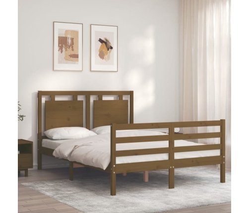 vidaXL Estructura de cama matrimonio con cabecero madera marrón miel