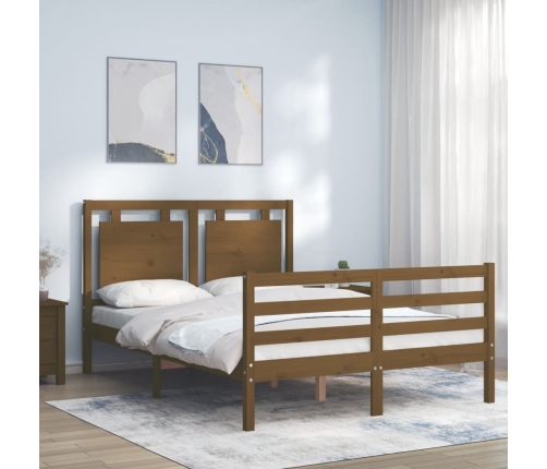 vidaXL Estructura de cama matrimonio con cabecero madera marrón miel