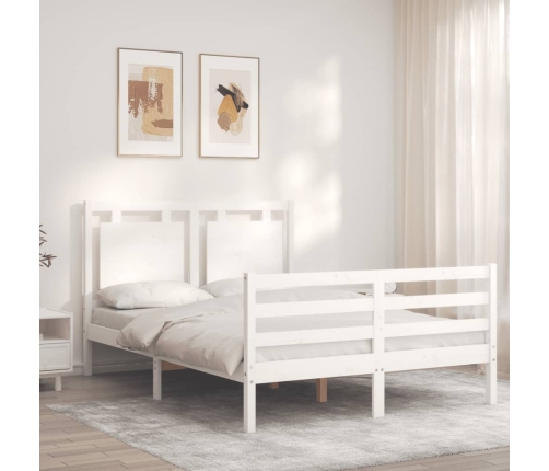 Estructura de cama con cabecero madera maciza blanco 140x190 cm