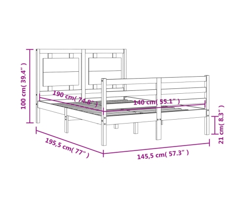 Estructura de cama con cabecero madera maciza blanco 140x190 cm