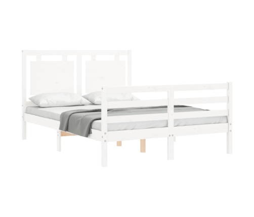 Estructura de cama con cabecero madera maciza blanco 140x190 cm