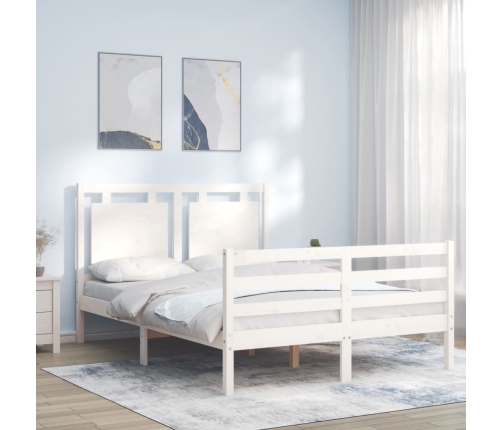 Estructura de cama con cabecero madera maciza blanco 140x190 cm