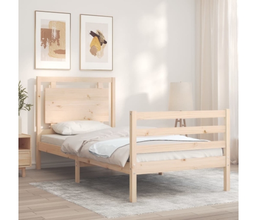 Estructura de cama con cabecero madera maciza 90x200 cm