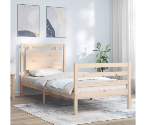 Estructura de cama con cabecero madera maciza 90x200 cm