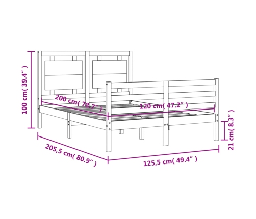 vidaXL Estructura de cama con cabecero madera maciza blanco 120x200 cm