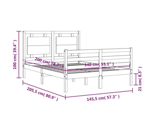 Estructura de cama con cabecero madera maciza 140x200 cm