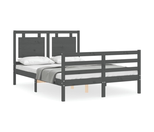 vidaXL Estructura de cama con cabecero madera maciza gris 140x200 cm