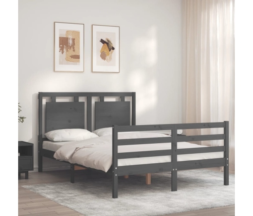 vidaXL Estructura de cama con cabecero madera maciza gris 140x200 cm